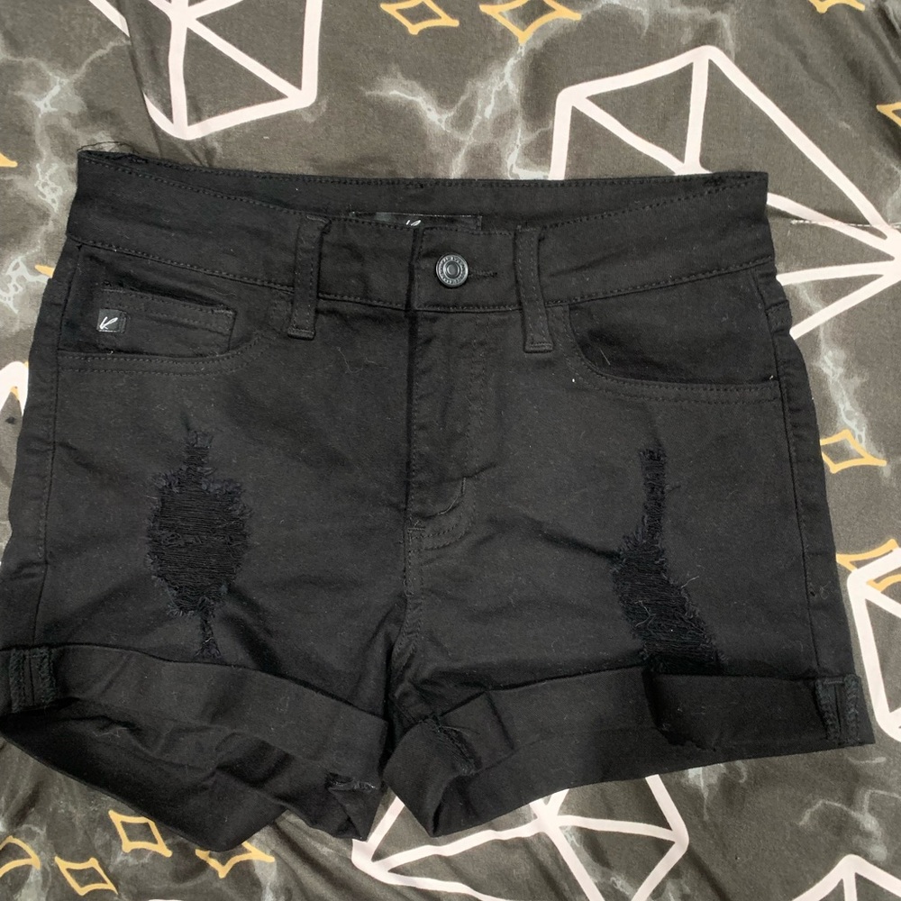 Black denim ripped shorts